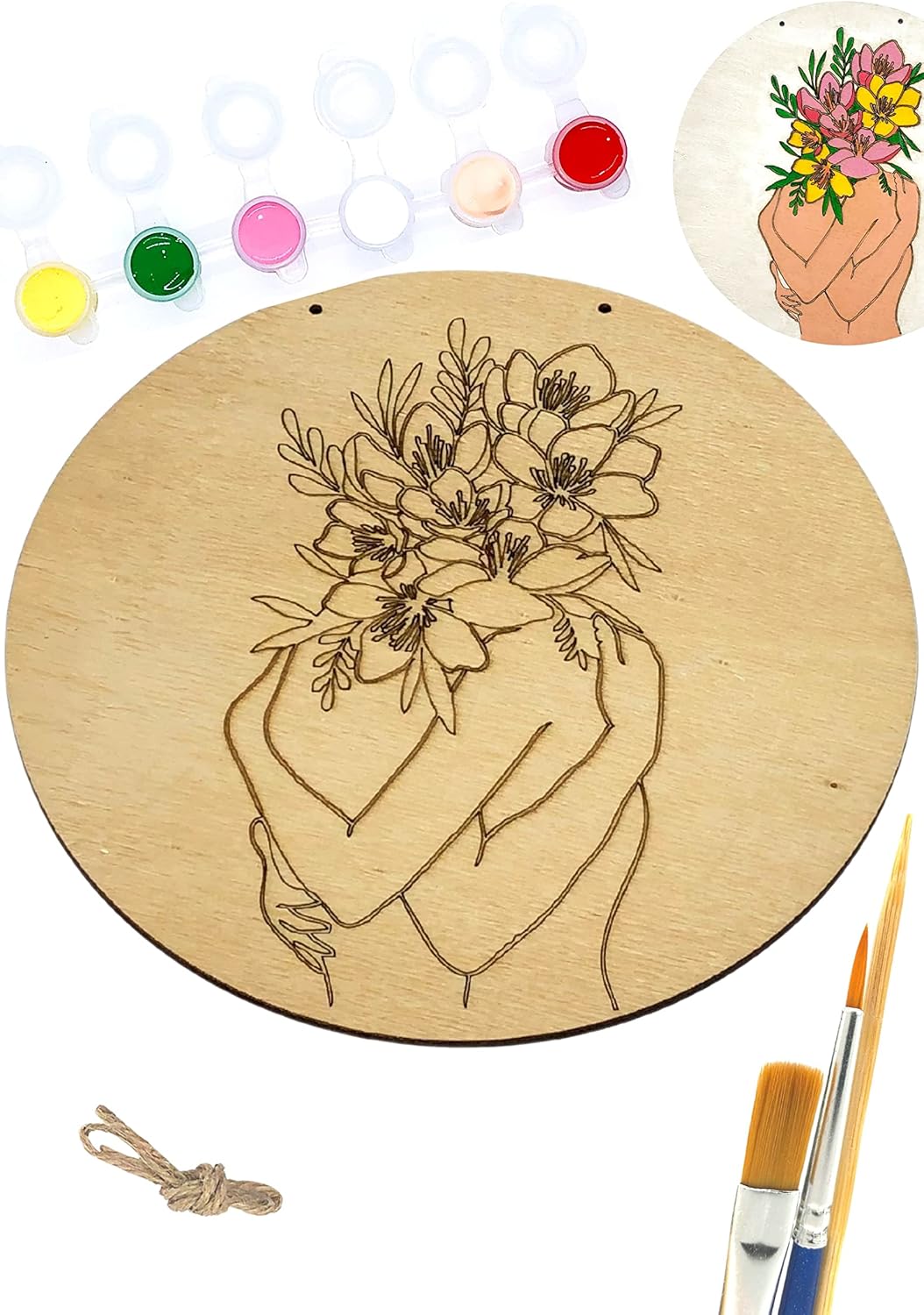 art inside Çiçek Sevgililer Ahşap Boyama Seti Hediye Hobi Kiti 20 Cm