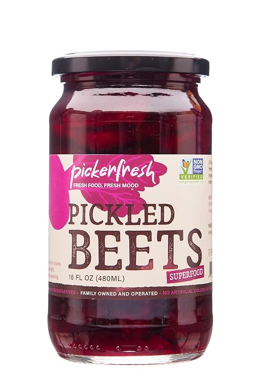 Pickerfresh Pickled Beets - Crinkle Cut Sliced Beetroot - Simple Natural Ingredients - Non-GMO, No Artificial Color & No Preservatives - 16 oz