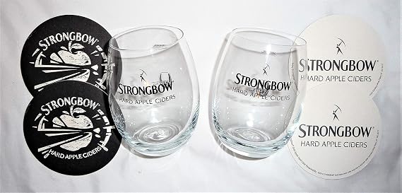 Strongbow Hard Apple Cider Glass Set w/Coasters ~ 2 Pack