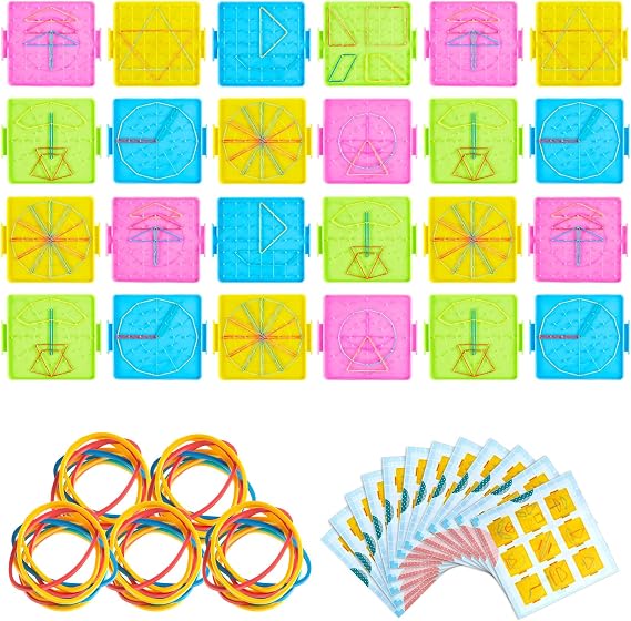 Deekin 24pcs Double Sided Geoboard Mathematical Kids with Rubber Bands