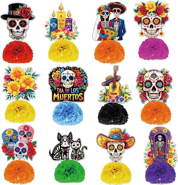 Day of the Dead Honeycomb Decor - 12-Piece Dia De Los Muertos Decorations