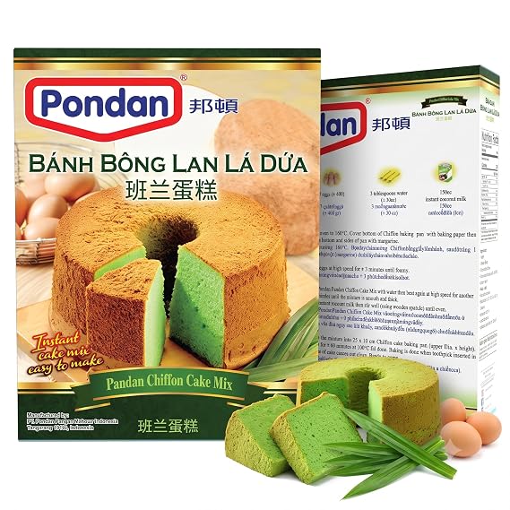Pondan Chiffon Cake Mix, 14 Ounce, Pandan Sponge Cake Mix, Pack of 1 | Indonesian Premix, Easy Prep for Light & Airy Homemade Desserts, Consistent Baking Results for Family Special Occasions
