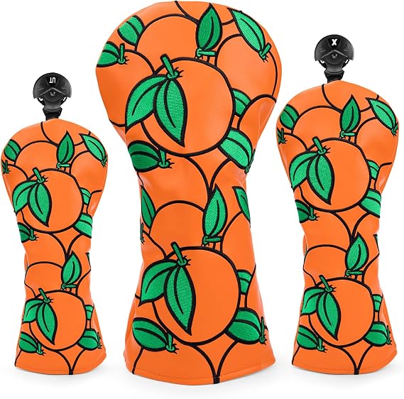 Montela Golf Club Covers Orange Putter Covers Driver Covers Fairway Wood Headcover Hybrid Cover Leather Mallet Putter Headcover for Men Women Gift