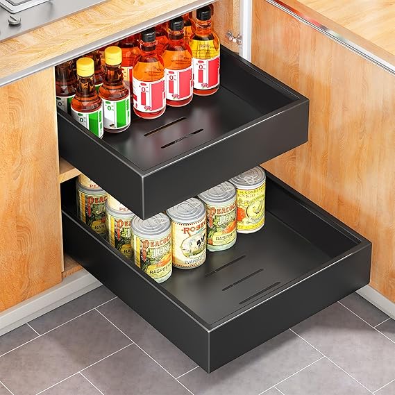 sayzh telescopic drawer extendable drawer storage shelves for kitchen cabinets extendable drawer (43 depth x 25 width x 9 height) no drilling or nailing required