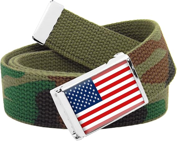 Men's American Flag 1.25" Wide Flip Top Buckle with Canvas Web Belt