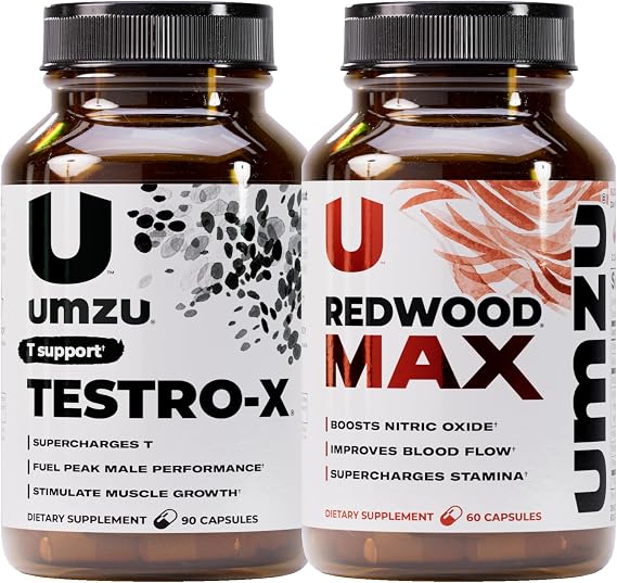 UMZU Redwood Max & Testro-X Performance Support Bundle | Nitric Oxide Circulation Formula + Mens Daily Vitality Complex | Supports Blood Flow, Energy, Focus, Recovery & Active Lifestyle Routine