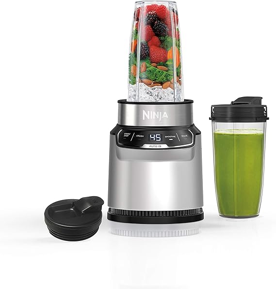 Ninja Nutri-Blender Pro with Auto iQ, 1100PW, (2) 24oz Cups, BN401 | 1100-peak-watt motor + 2 Auto-iQ programs for smoothies, salsa & dips. (2) 24-oz to-go cups. Dishwasher safe.