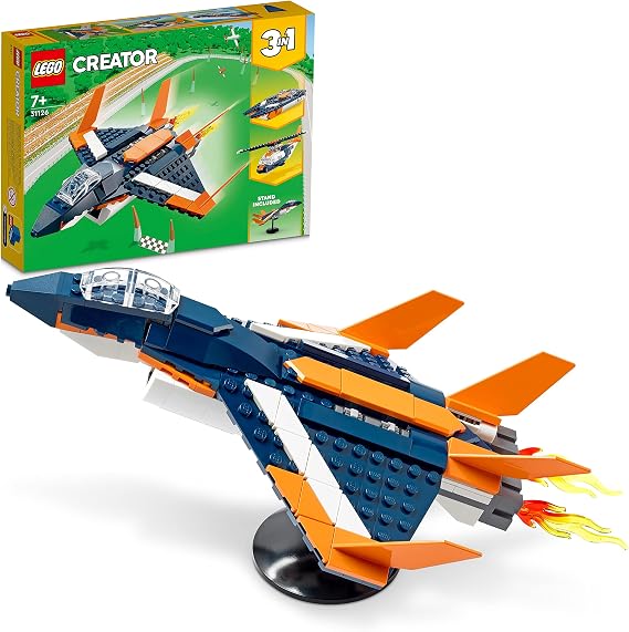 LEGO® Creator 3’ü 1-in-1 Supersonic Jet 31126-7 Toy Making Set Including Jet Plane, Helicopter and Speedboat for Children Ages and Above (215 Pieces)