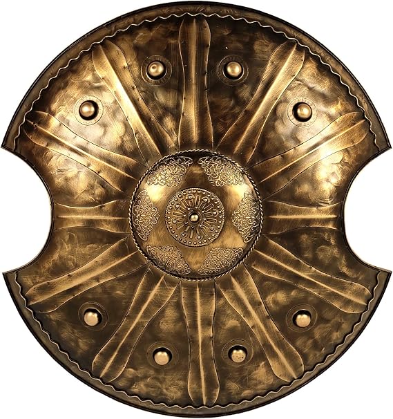LOOYAR Trojan War Shield Metal Greek Armor for Cosplay & Wall Decor | Greek Troy pattern Handcrafted metal build Rear handle for display For cosplay and LARP Wall decor accent piece