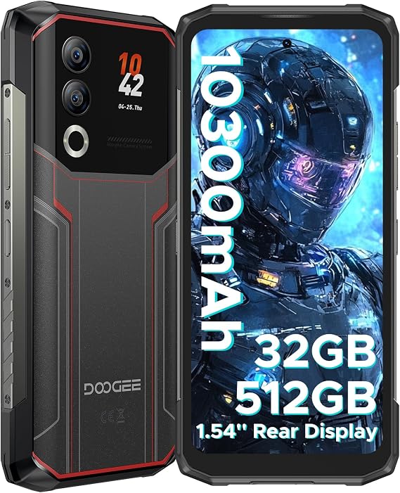 Blade 20 Ultra Rugged Phone Unlocked,32GB+512GB,10300mAh Large Battery Rugged Smartphone with 1.54"IPS Rear Display,6.6"HD+90Hz Android 14,50MP+8MP,IP68/IP69K Waterproof Phones,Face ID/NFC/OTG