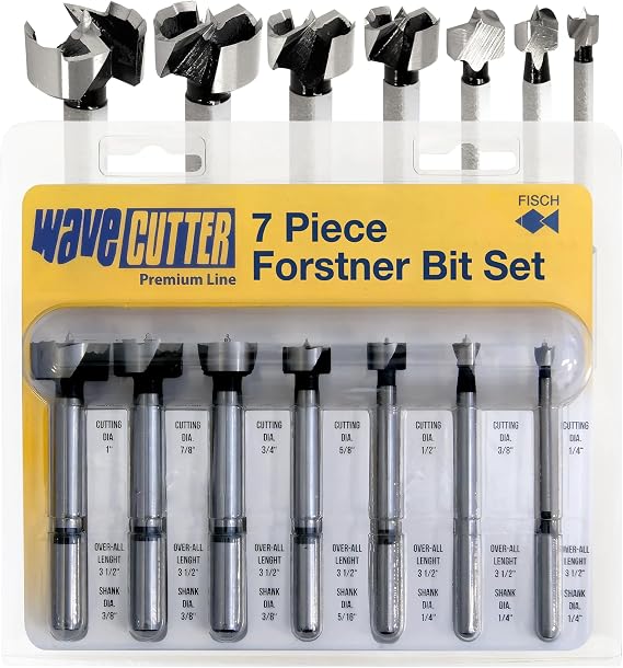 "FISCH Wave Cutter Forstner Bit Set, 7-Piece Precision Drill Bits for Woodworking, Splinter-Free Cutting, Incl. 1/4" to 1" Diameter FSA-280323(7 Pcs. Set Inc. (1/4" - 1") in Blister Pack) "