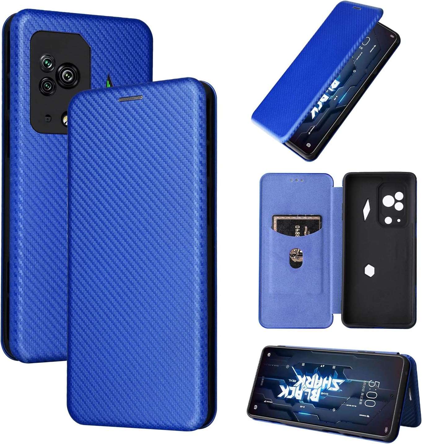 Pelanty BlackShark 5 Pro Case, Notebook Type, Carbon Fiber Style, Xiaomi Black Shark 5 Pro Phone Cover, Back Case, Lightweight, Thin, Wallet-Type, Card Storage, Shaomi, BlackShark5Pro Smartphone Case,