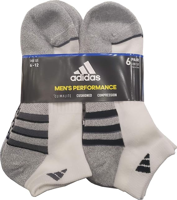 Adidas Men's Low Cut Sock (6 Pair), 6Count, Fits Shoe Size 6-12, White