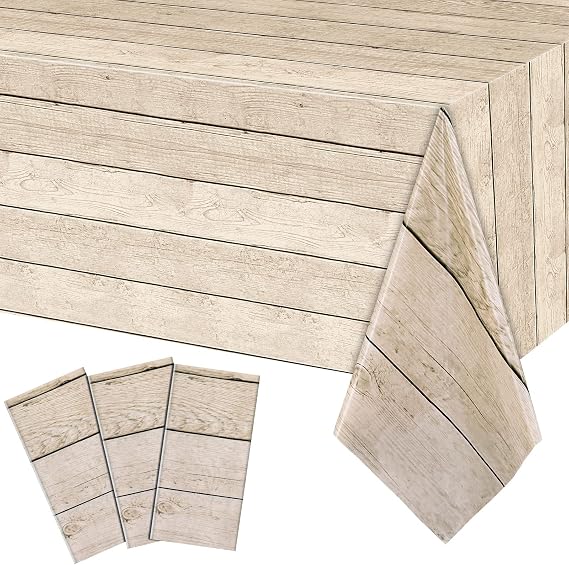 Breling 3 Pcs Wood Grain Tablecloths Rustic Plastic Table Covers