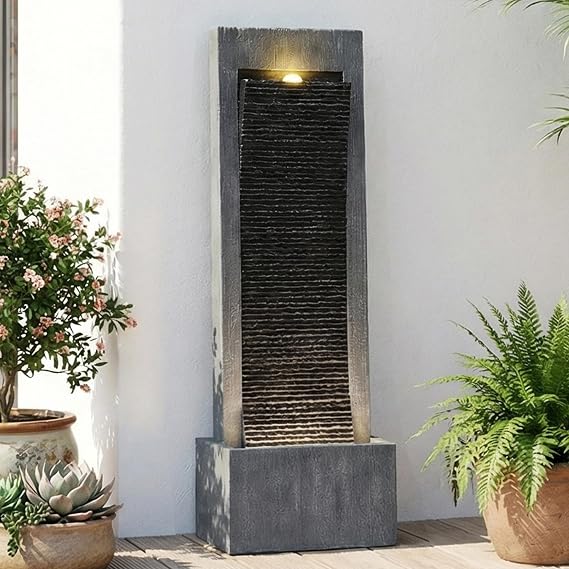 49.6" Tall Outdoor Water Fountain w/LED Lights, Garden Fountain