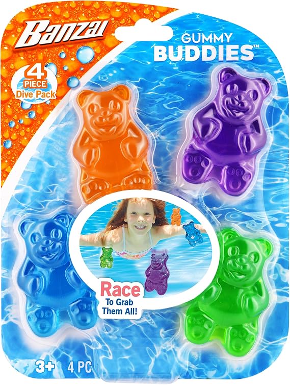 BANZAI Gummy Buddies Pool Diving Toys, 4-Piece Bear-Shaped Set