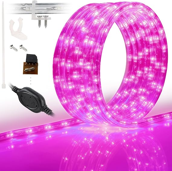 108LEDs, 10ft LED Outside Rope Lights, Waterproof Permanent Outdoor ETL Certified Connectable Clear Tube, Christmas Palm Tree Holiday Decorative Landscape Patio Accent Lighting - Pink