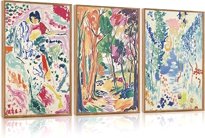 CHDITB Abstract Matisse Canvas Wall Art Set Of 3, Modern Framed Gallery Wall Decor, Nature Colorful Tree And Garden Painting, Vibrant Botanical Aesthetic Art Prints For Office Bedroom Decor 12X16