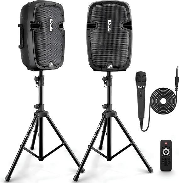 Pyle Active + Passive PA Systems - Dual 8inch 700 Watt Max Power Output Speaker with Microphone, Bluetooth Wireless Streaming, MP3/USB/SD/AUX Readers, Speaker Stands- Pyle PPHP849KT