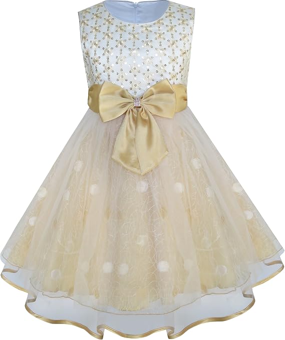 Sunny Fashion Girls Dress Shinning Sequins Beige Tulle Layers Wedding Pageant
