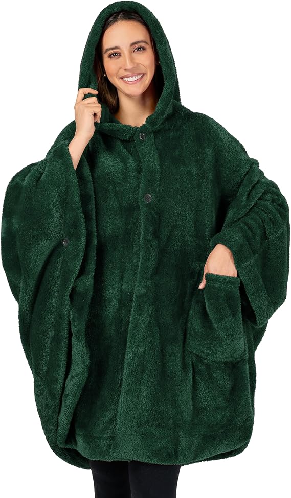 PAVILIA Hooded Blanket Poncho for Women, Sherpa Wearable Wrap with Pockets