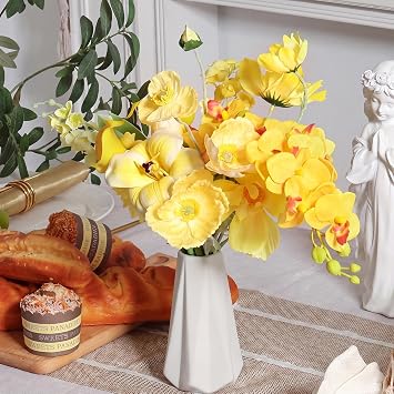 CEWOR Artificial Flowers Fake Flowers for Vase Silk Faux Flowers for Wedding Bouquets Flower Arrangements Floral Table Centerpieces Home Kitchen Garden Party Decor (Yellow)