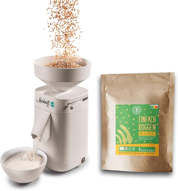 Mockmill 100 Grain Mill Made in Germany Corundum and Ceramic Grinding Stone (Mockmill 100 + Organic Rye)
