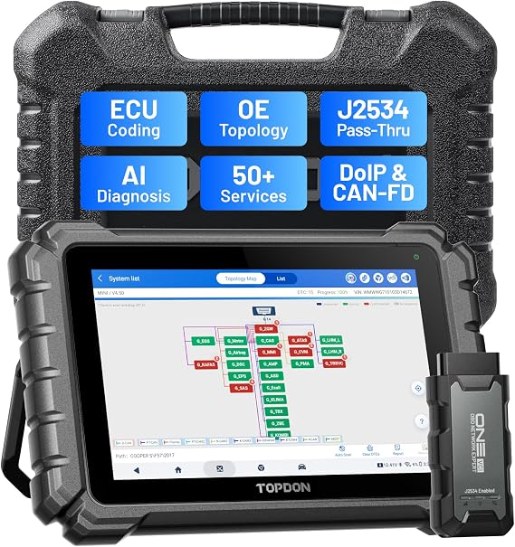 TOPDON ONE Bidirectional Scan Tool, 10.1" Professional Diagnostic Tool | J2534 Pass-Thru, Topology Mapping, Full System Scan, ECU Coding,50+ Resets Car Scanner for Dealer-Level Technicians