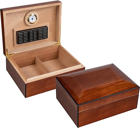 Prestige Import Group Napoli Dome Almo Italian Design Cigar Humidor - Up to 75 Capacity - Color: High Gloss Dark Burl Wood Grain