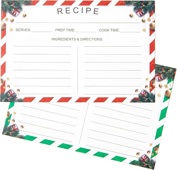 Recipe Cards 50 PCS Christmas Holiday Style 4x6inches Double Sided Thick Card Stock Fit with Recipe Binder Recipe Box