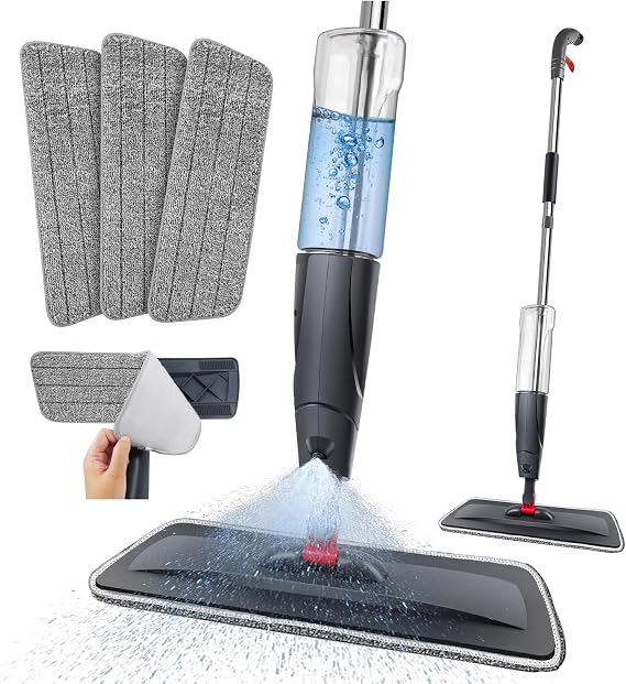 Spray Mops for Cleaning Floors - Floor Mop Microfibre Flat Mop Wet Dry Dust Mop with Refillable 700ML Bottle 3 Washable Pads Sprayer for Hardwood Floor Laminate Tiles Wood Ceramic Vinyl Home Kitchen