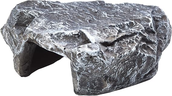 Komodo Grey Rock Den Safe Reptile Hideout Basking Habitat Terrarium, Vivarium & Aquarium Natural Looking Cave Décor - Large