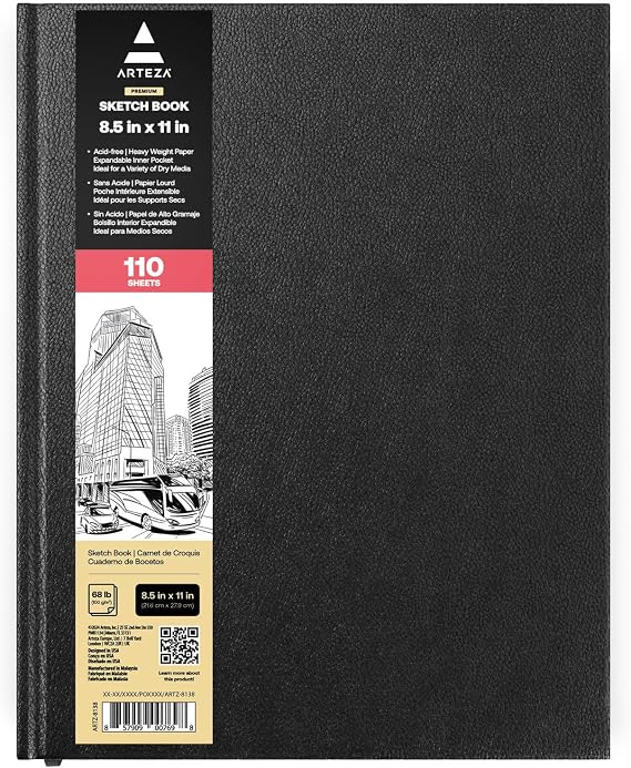 ARTEZA Drawing Sketchbook, 8.5 x 11 in, Hardcover, 110 Sheets