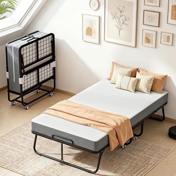 Folding Bed with 5" Mattress - 75 x 31 IN Foldable Rollaway Bed for Adults