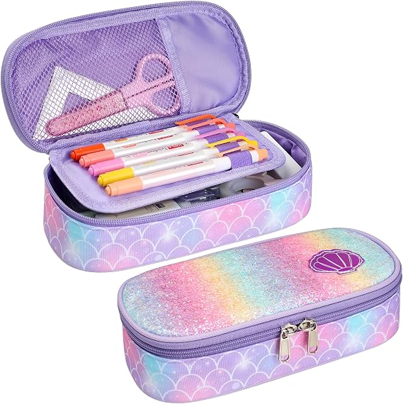 Bagseri Large Capacity Pencil Case Cute Pencil Case for Girls Kids Pencil Pouch Organizer Student School Office Supplies Pencil Case Only Glitter Mermaid Scale, Glitter Mermaid Scale, Pencil Case