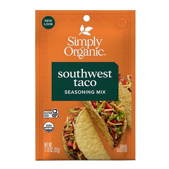 Simply Organic Southwest Taco Seasoning Mix, Gluten Free, Certified Organic, Kosher, Pure Flavor for Tacos, Stir-Fries, Mexican Dishes, and More | 1.13 Ounce (Pack of 1)