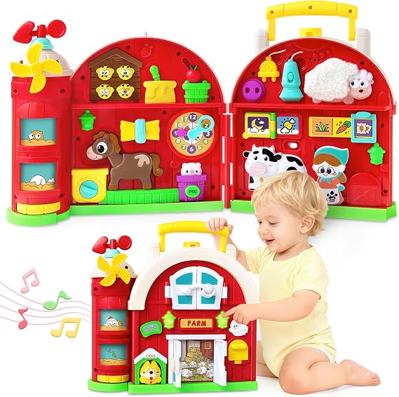 Aigybobo Toddler Toys for 1-2 Year Olds, Farm Barn Montessori Busy Board