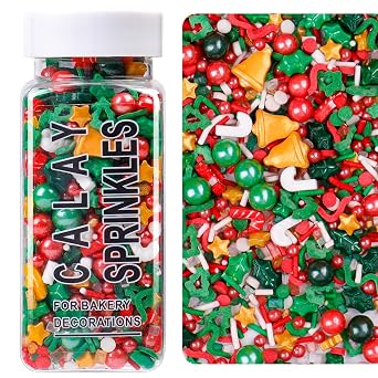 Christmas Sprinkles for Baking, Red and Green Sprinkles, Holiday Sprinkle Mix for Christmas Cookies, Ice Cream, Cake, Cupcake
