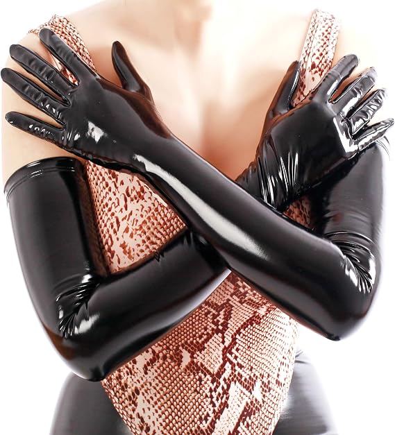 Women's Shiny Long Gloves Faux Leather Wet Look Arm Length Gloves for Ladies
