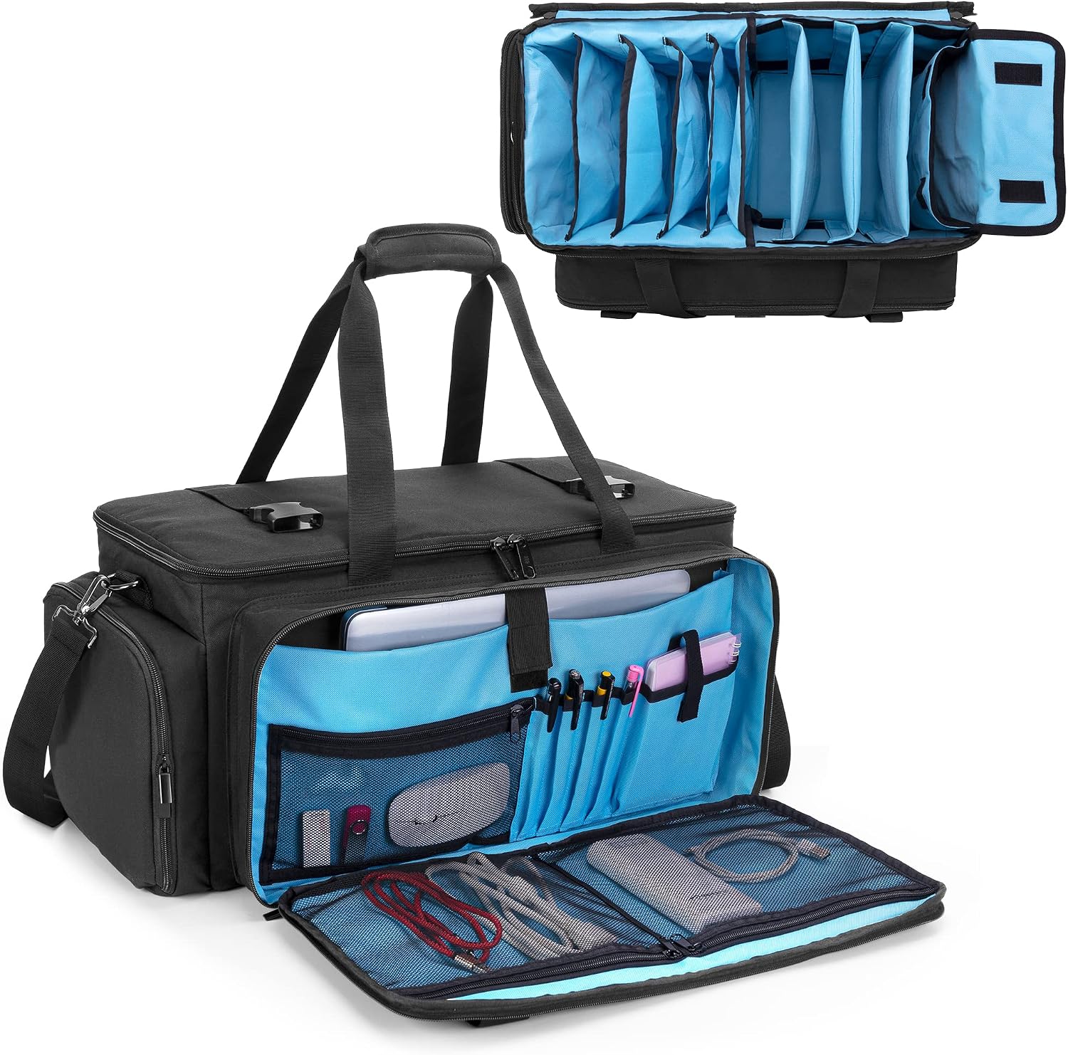 HODRANT DJ Gig Cable Bag, Large DJ Cable File Case with Sturdy Padded Bottom & Dividers, Travel DJ Gear Storage Organizer for Microphones, 14" Laptop, Music Instrument & Studio Equipment, Bag Only