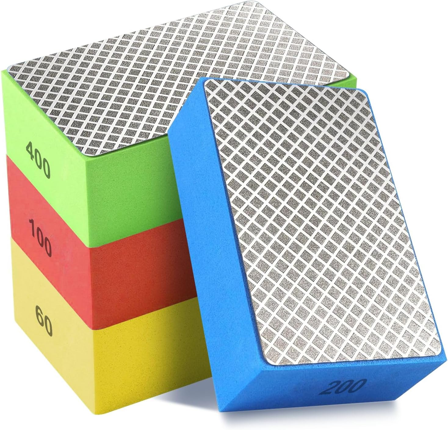 4Pack Hand Diamond Polishing Pads, Diamond Sanding Blocks 60# 100# 200# 400# Tile Polishing Pad Grit Sanding Block Polishing Grinding Block Glass Polishing Kit for Wood Tile Glass Stone Ceramic