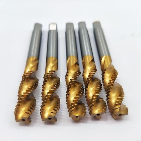 5pcs M10 Titanium Coated HSS Spiral Flute Metric Taps Set Titanium Combination Drill Tap Bit Set Screw Tapping