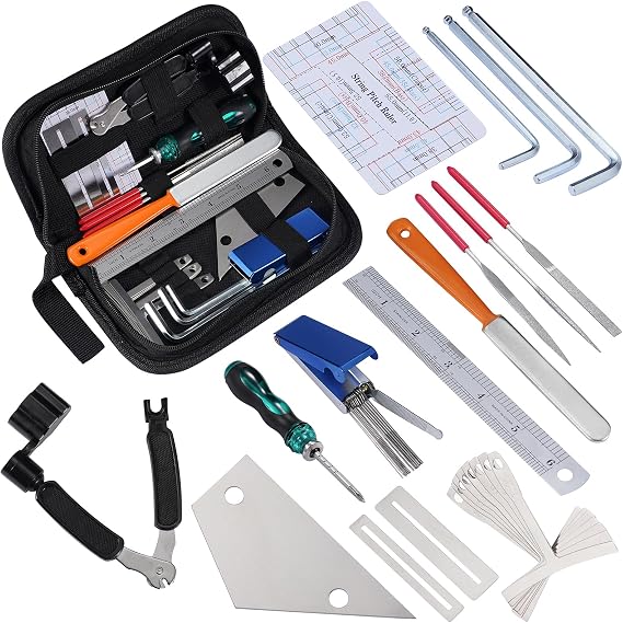 LEKATO 25Pcs Guitar Tool Kit, Guitar Repair Kit, Guitar Maintenance Kit, Guitar String Winder, Hex Wrenches, String Action Ruler for Acoustic Guitar Electric Guitar Ukulele