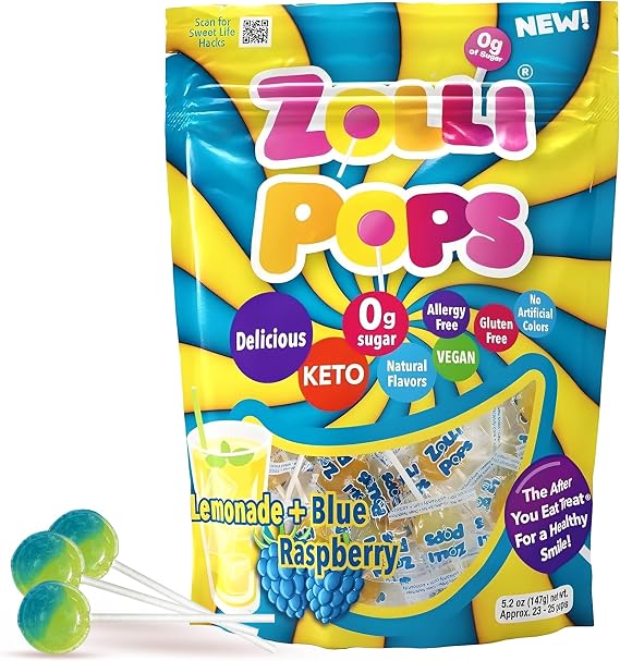 Zollipops Clean Teeth Pops, Sugar-Free, Lemonade + Blue Raspberry, 5.2 oz
