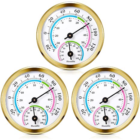 Weewooday 3 Pcs Indoor Outdoor 2 in 1 Mini Thermometer Gold,2.2 Inch