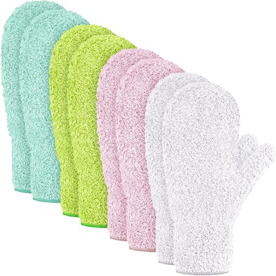 Bencailor 4 Pair Microfiber Dust Mitt, Pink, Water Blue, Grass Green, White