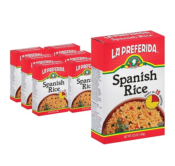 La Preferida Boxed Spanish Rice (Fluffy Mexican-Style Rice with Bell Peppers) Ready in 15 Minutes. A Quick Side Dish for Any Meal. Vegan & Vegetarian-Friendly, 5.25oz (Pack of 6)