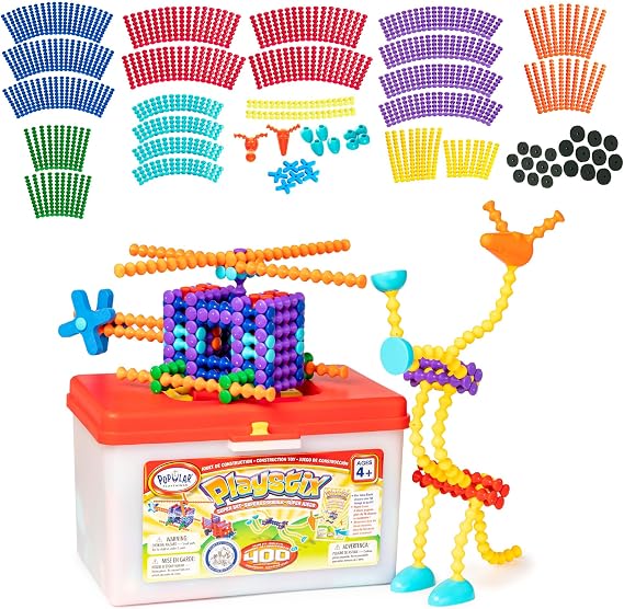 POPULAR PLAYTHINGS Playstix, Super Set 400 Piece, Building Sticks Kit | for Kids Ages 4 and Up, Construction Stem Building Toy Gift, for Boys & Girls, for Kids