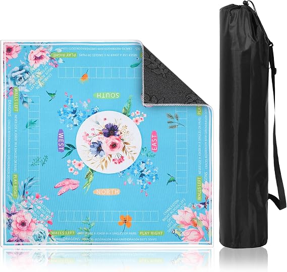 Mahjong Mat for Table, 78×78cm Non-Slip Noise-Reducing Mahjong Table Cloth, Portable Roll-up Gaming Mat with Carrying Bag(Sky Blue)