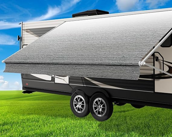 15FT RV Awning Fabric Replacement, 14'2" Fabric, 19.5oz, Gray Fade